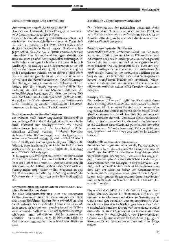 Vorschauseite 2: Medizinische Versorgungszentren - Ein Erfahrungsbericht -