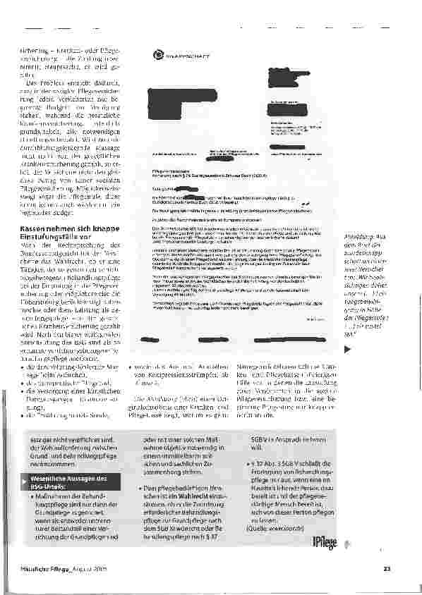 Vorschauseite 2: Vorsicht, wenn Kassen Versicherte zur Entscheidung zwischen Grundoder Behandlungspflege drängenWahlrecht mit Tücken