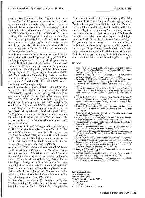 Vorschauseite 4: Prävalenz des Apallischen Syndroms (Vegetative State) in Wien - Vergleich mit den Daten einer Vorerhebung 2001
