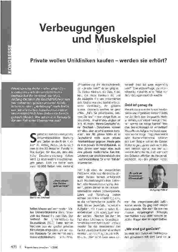 Vorschauseite 1: Verbeugungen und Muskelspiel - Private wollen Unikliniken kaufen - werden sie erhört