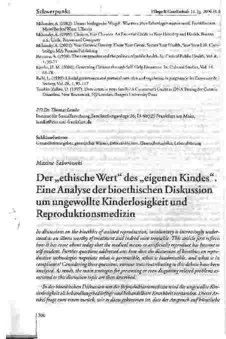 Vorschauseite 1: Der ethische Wert des eigenen Kindes. Eine Analyse der bioethischen Diskussion um ungewollte Kinderlosigkeit und Reproduktionsmedizin
