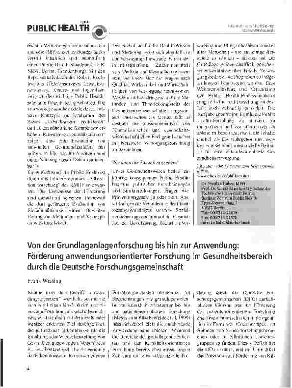 Vorschauseite 1: Von der Grundlagenlagenforschung bis hin zur Anwendung: Förderung anwendungsorientierter Forschung im Gesundheitsbereich durch die Deutsche Forschungsgemeinschaft