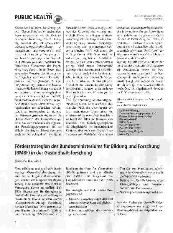 Vorschauseite 3: Von der Grundlagenlagenforschung bis hin zur Anwendung: Förderung anwendungsorientierter Forschung im Gesundheitsbereich durch die Deutsche Forschungsgemeinschaft