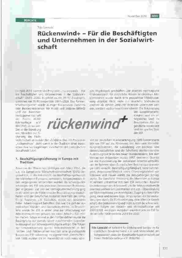 Vorschauseite 1: Rückenwind+ - Für die Beschäftigten und Unternehmen in der Soziaiwirtschaft