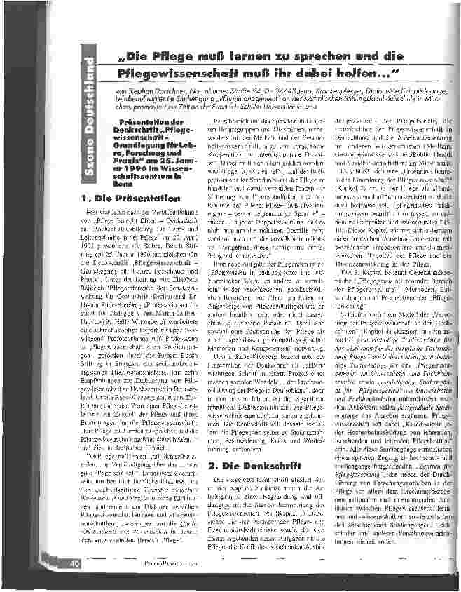 Vorschauseite 1: Die Pflege muß lernen zu sprechen und die Pflegewissenschaft muß ihr dabei helfen ...