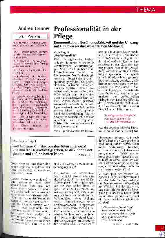 Vorschauseite 1: Professionalität in der Pflege Kommunikation, Berührungsfähigkeit und der Umgang mit Gefühlen als ihre wesentlichen Merkmale