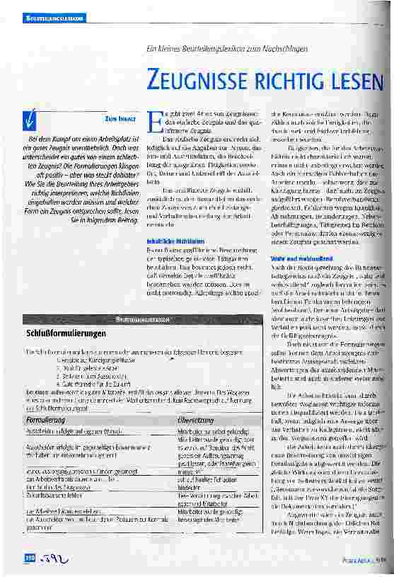 Vorschauseite 1: Zeugnisse richtig lesen Ein kleines Beurteilungslexikon zum Nachschlagen