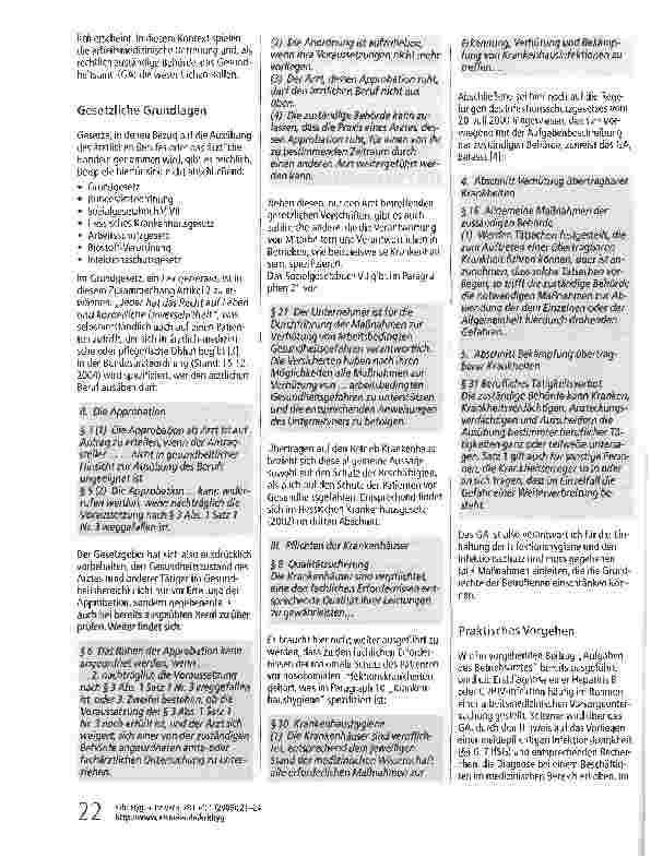 Vorschauseite 2: Ärzte und medizinisches Personal als Infektionsträger Die Rolle des ÖGD-Berufsrechtliche Aspekte