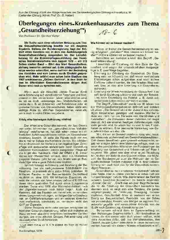 Vorschauseite 1: Überlegungen eines Krankenhausarztes zum Thema Gesundheitserziehung