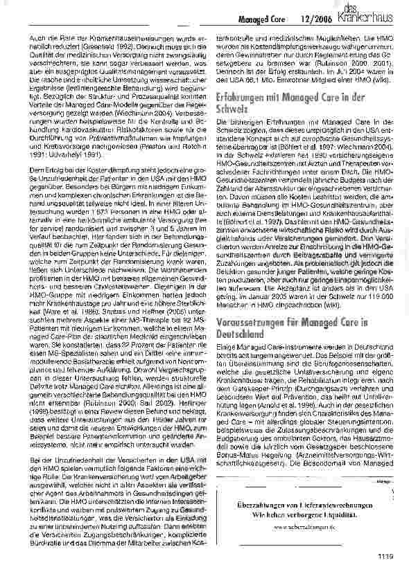Vorschauseite 2: Managed Care - Wachstumsfeld für Krankenhäuser?