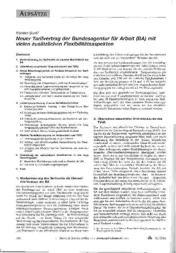 Vorschauseite 1: Neuer Tarifvertrag der Bundesagentur für Arbeit (BA) mit vielen zusätzlichen Flexibilitätsaspekten