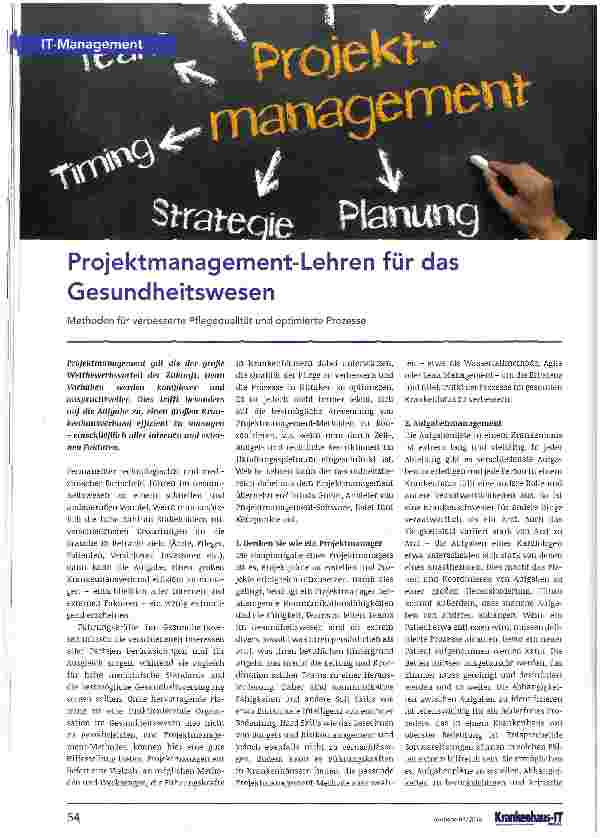 Vorschauseite 1: Projektmanagement-Lehren für das Gesundheitswesen