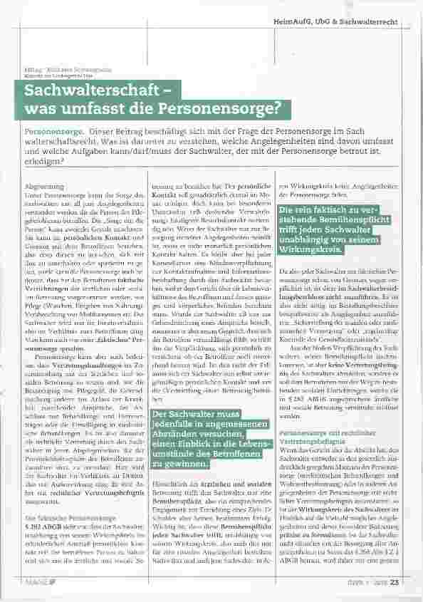 Vorschauseite 1: Sachwalterschaft - was umfasst die Personensorge?