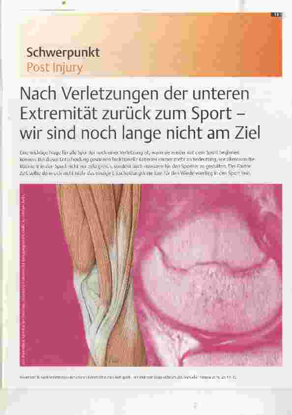 Vorschauseite 1: Nach Verletzungen der unteren Extremität zurück zum Sport wir sind noch lange nicht am Ziel