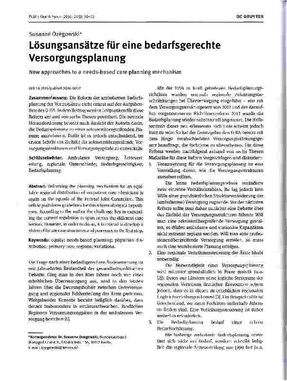 Vorschauseite 1: Lösungsansätze für eine bedarfsgerechte Versorgungsplanung