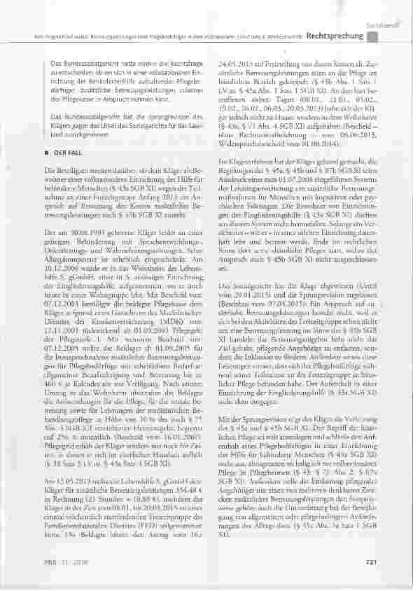 Vorschauseite 2: Kein Anspruch auf zusätzliche Betreuungsleistungen eines Pflegebedürftigen in einer vollstationären Einrichtung der Behindertenhilfe