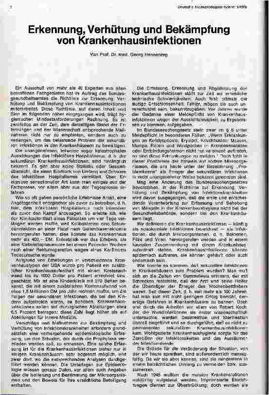 Vorschauseite 1: Erkennen, Verhütung und Bekämpfung von Krankenhausinfektionen