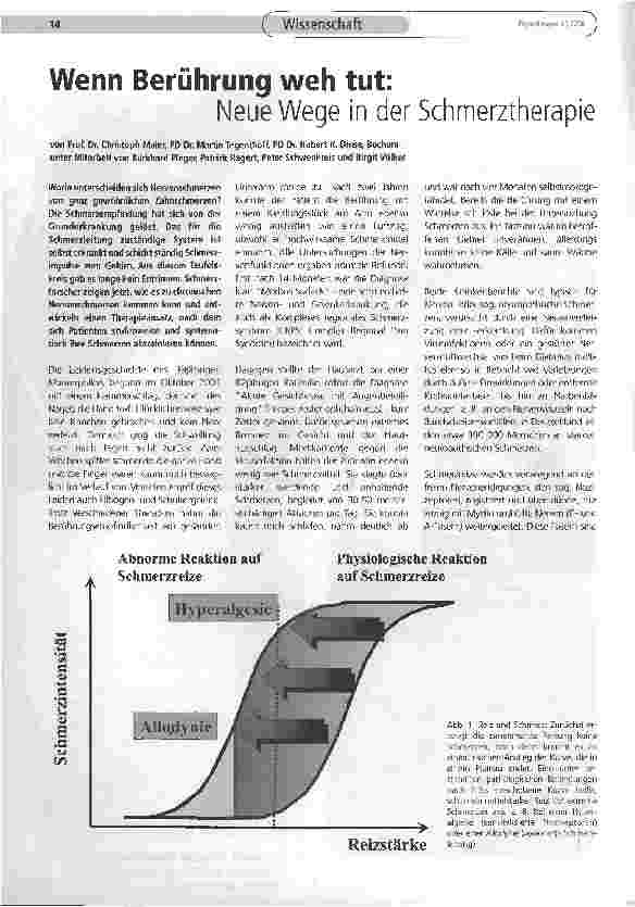 Vorschauseite 1: Wenn Berührung weh tut:Neue Wege in der Schmerztherapie