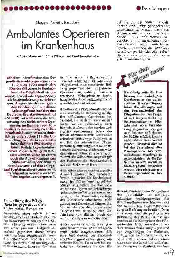 Vorschauseite 1: Ambulantes Operieren im Krankenhaus Auswirkungen auf dem Pflege-und Funktionsdienst