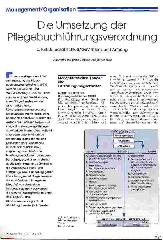 Vorschauseite 1: Die Umsetzung der Pflegebuchführungsverordnung 4. Teil: Jahresabschluß/GuV, Bilanz und Anhang