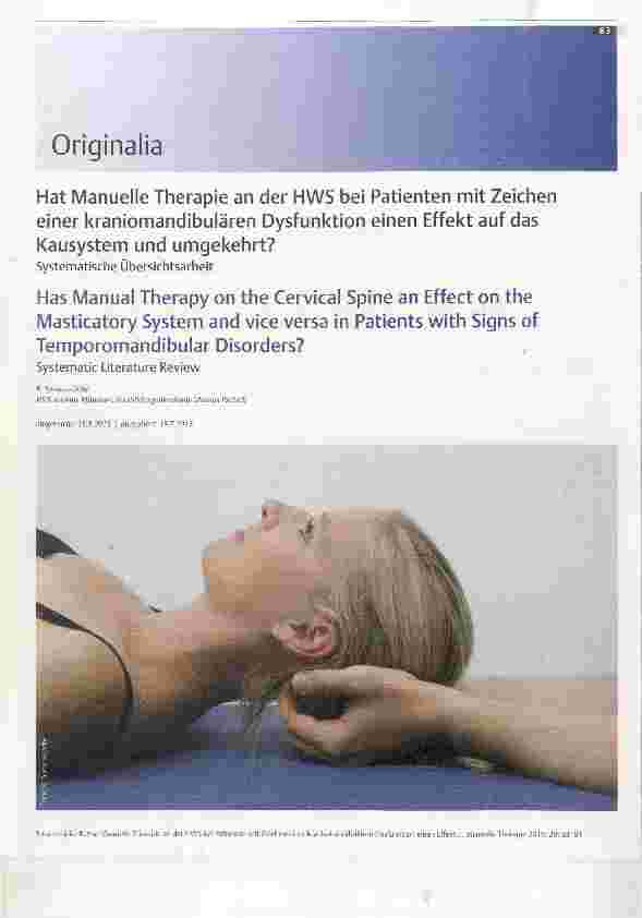 Vorschauseite 1: Hat Manuelle Therapie an der HWS bei Patienten mit Zeichen einer kraniomandibulären Dysfunktion einen Effekt auf das Kausystem und umgekehrt?