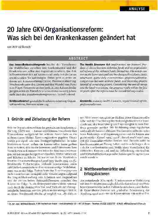 Vorschauseite 1: 20 Jahre GKV-Organisationsreform: Was sich bei den Krankenkassen geändert hat