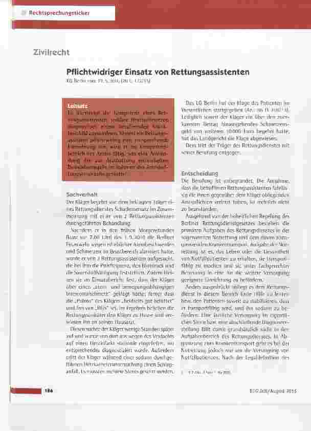 Vorschauseite 1: Pflichtwidriger Einsatz von Rettungsassistenten