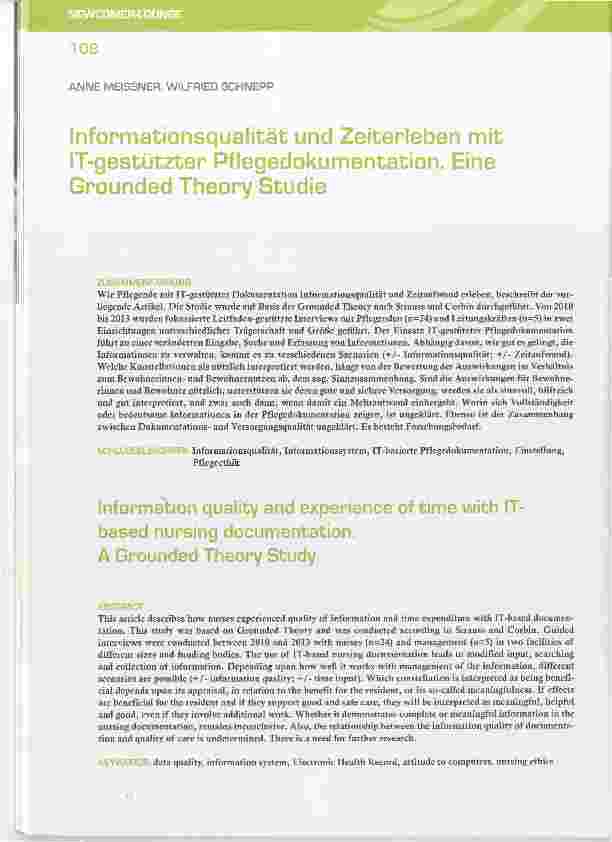 Vorschauseite 1: Informationsqualität und Zeiterleben mit IT-gestützter Pflegedokumentation. Eine Grounded Theory Studie