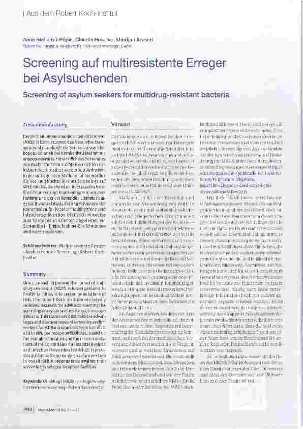 Vorschauseite 1: Screening auf multiresistente Erreger bei Asylsuchenden