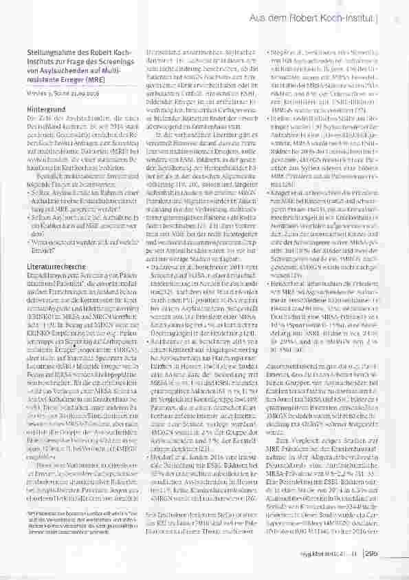 Vorschauseite 2: Screening auf multiresistente Erreger bei Asylsuchenden