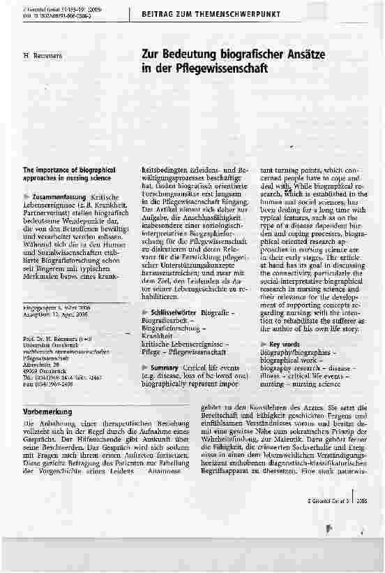 Vorschauseite 1: Zur Bedeutung biografischer Ansätze in der Pflegewissenschaft