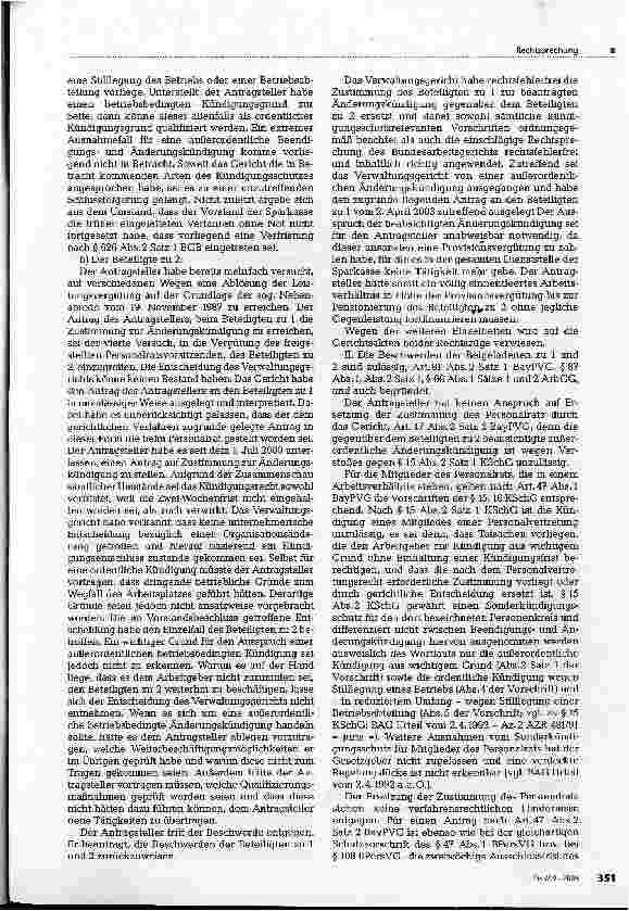 Vorschauseite 5: Zustimmungsersetzung zu betriebsbedingter Änderungskündigung eines Personalratsmitgliedes