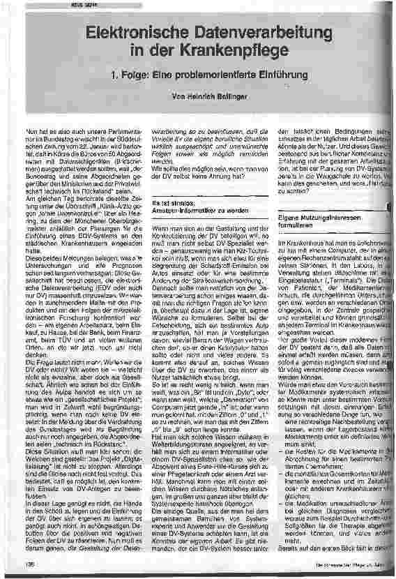 Vorschauseite 1: Elektronische Datenverarbeitung in der Krankenpflege 1. Folge: Eine problemorientierte Einführung