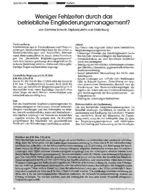 Vorschauseite 1: Weniger Fehlzeiten durch das betriebliche Eingliederungsmanagement?