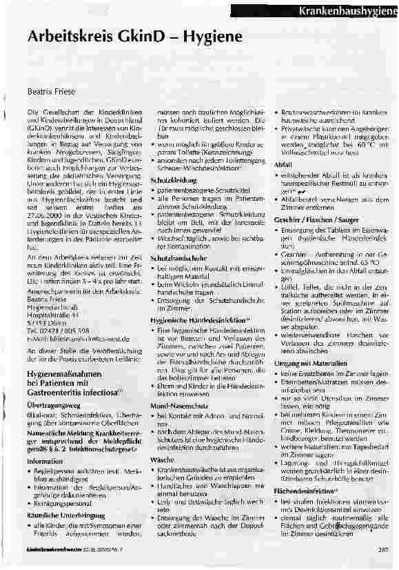 Vorschauseite 1: Arbeitskreis GkinD - Hygiene