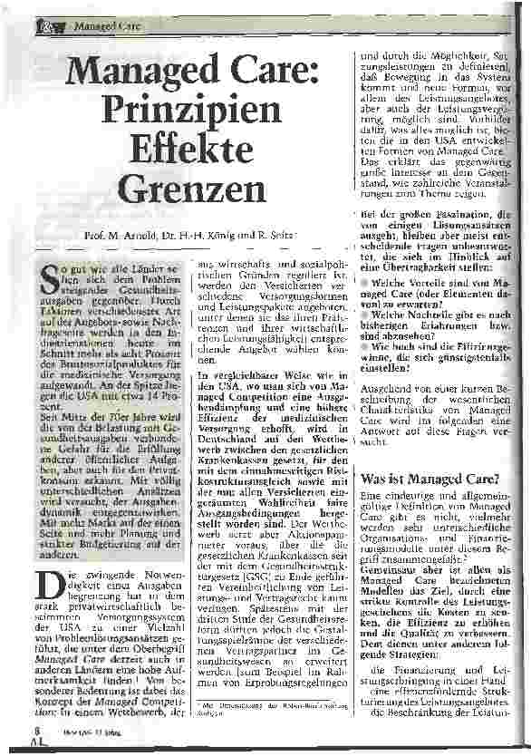 Vorschauseite 1: Managed Care: Prinzipien Effekte Grenzen