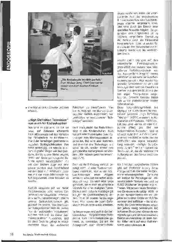Vorschauseite 4: Virtuelle Welt ganz real - Ein Mini-Mikroskop auf der Endoskopspitze soll die Biopsie ersetzen
