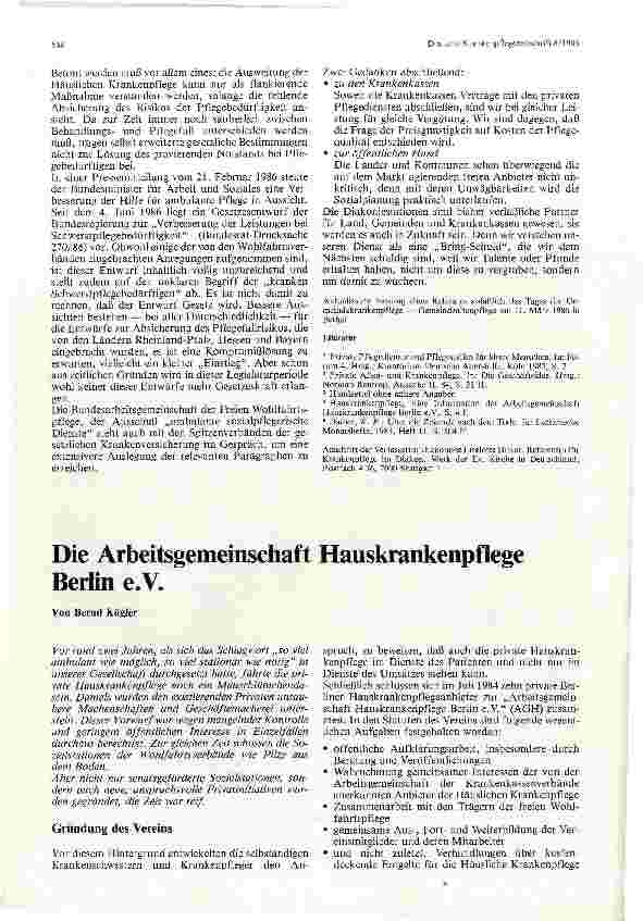 Vorschauseite 1: Die Arbeitsgemeinschaft Hauskrankenpflege Berlin e.V.