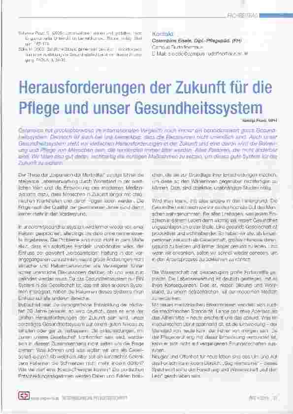 Vorschauseite 1: Herausforderungen der Zukunft für die Pflege und unser Gesundheitssystem