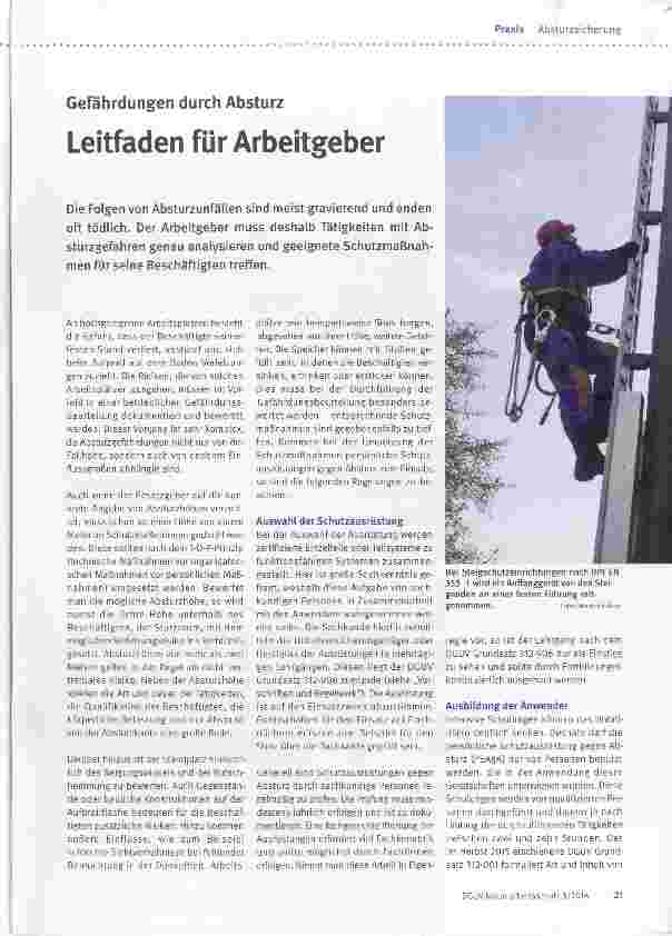 Vorschauseite 1: Gefährdungen durch Absturz Leitfaden für Arbeitgeber