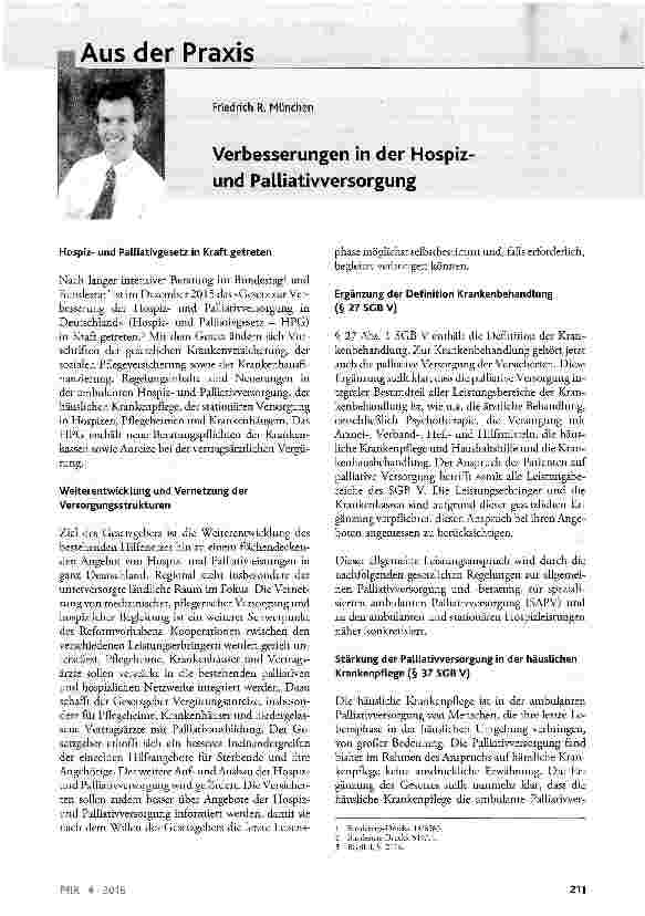 Vorschauseite 1: Verbesserungen in der Hospiz-und Palliativversorgung