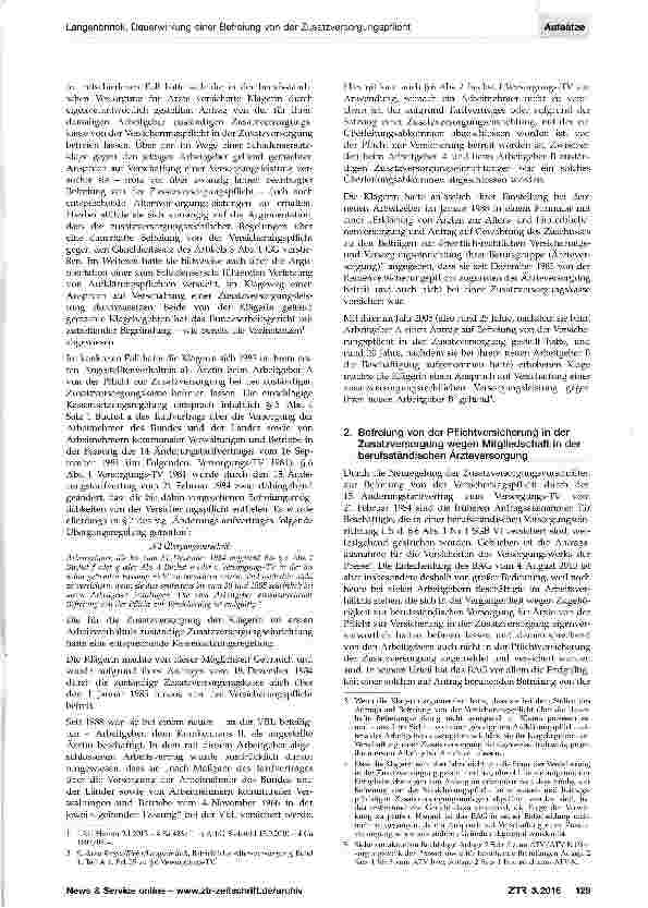Vorschauseite 2: Dauerwirkung einer Befreiung von der Zusatzversorgungspflicht für Mitglieder berufsständischer Versorgungseinrichtungen