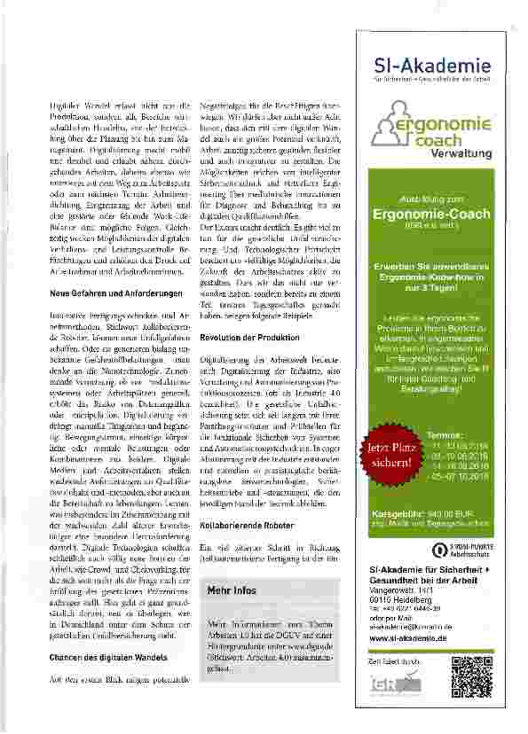 Vorschauseite 2: Arbeiten 4.0 und die Rolle der gesetzlichen Unfallversicherung
