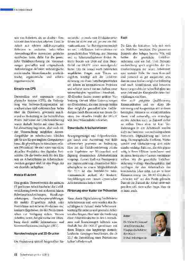 Vorschauseite 3: Arbeiten 4.0 und die Rolle der gesetzlichen Unfallversicherung