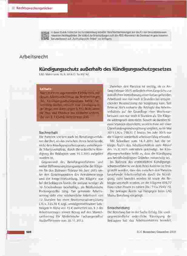 Vorschauseite 1: Kündigungsschutz außerhalb des Kündigungsschutzsesetzes