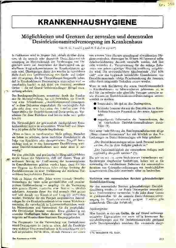 Vorschauseite 1: Möglichkeiten und Grenzen der zentralen und dezentralen Desinfektionsmittelversorgung im Krankenhaus