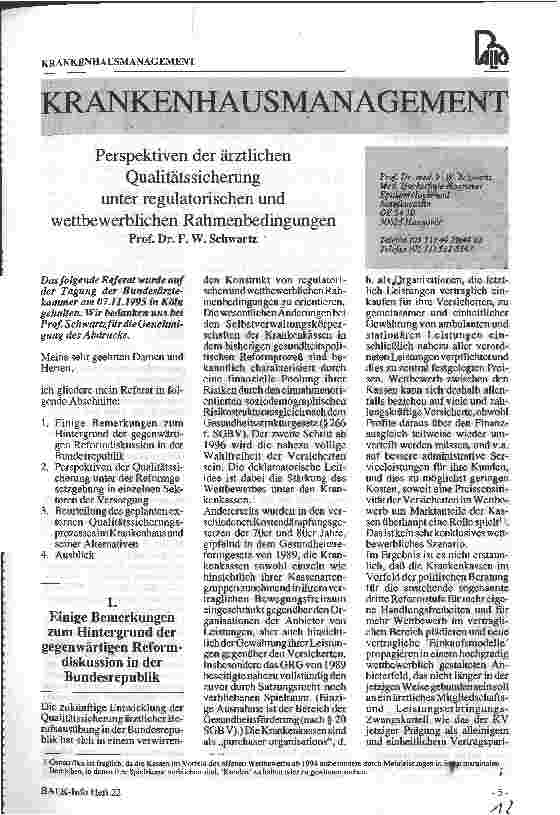 Vorschauseite 1: Perspektiven der ärztlichen Qualitätssicherung unter regulatorischen und wettbewerblichen Rahmenbedingungen