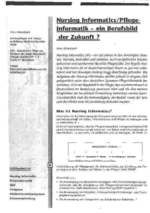 Vorschauseite 1: Nursinq Informatics/PfleqeInformatik - ein Berufsbildder Zukunft?