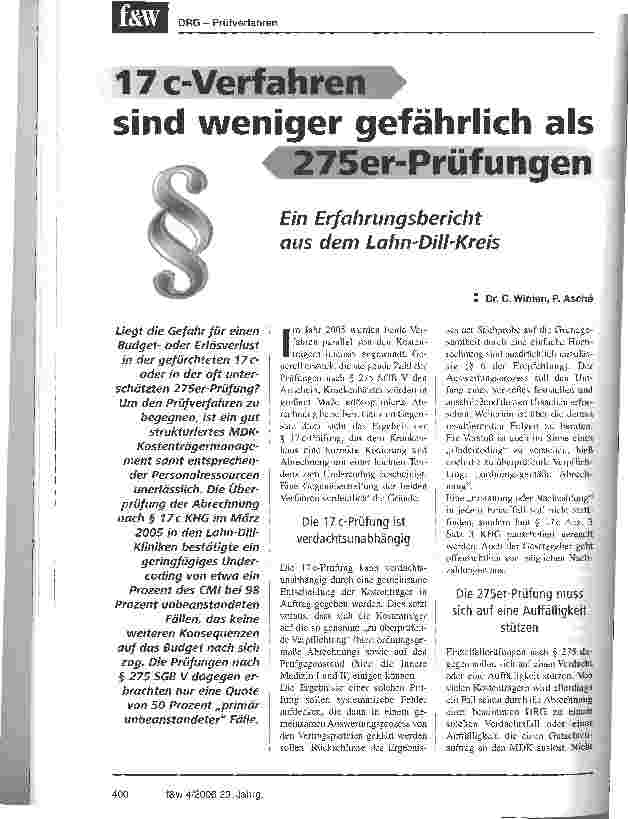 Vorschauseite 1: 17 c-Verfahren sind weniger gefährlich als 275er-Prüfungen