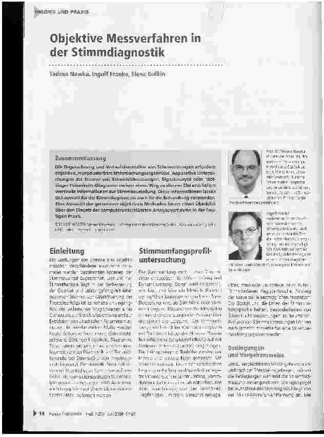 Vorschauseite 1: Objektive Messverfahren in der Stimmdiagnostik
